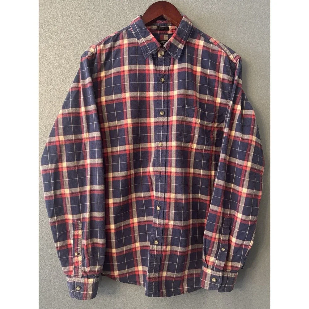 J.CREW Men's XL Blue Red White Plaid Oxford Slim Fit Button-Down Shirt